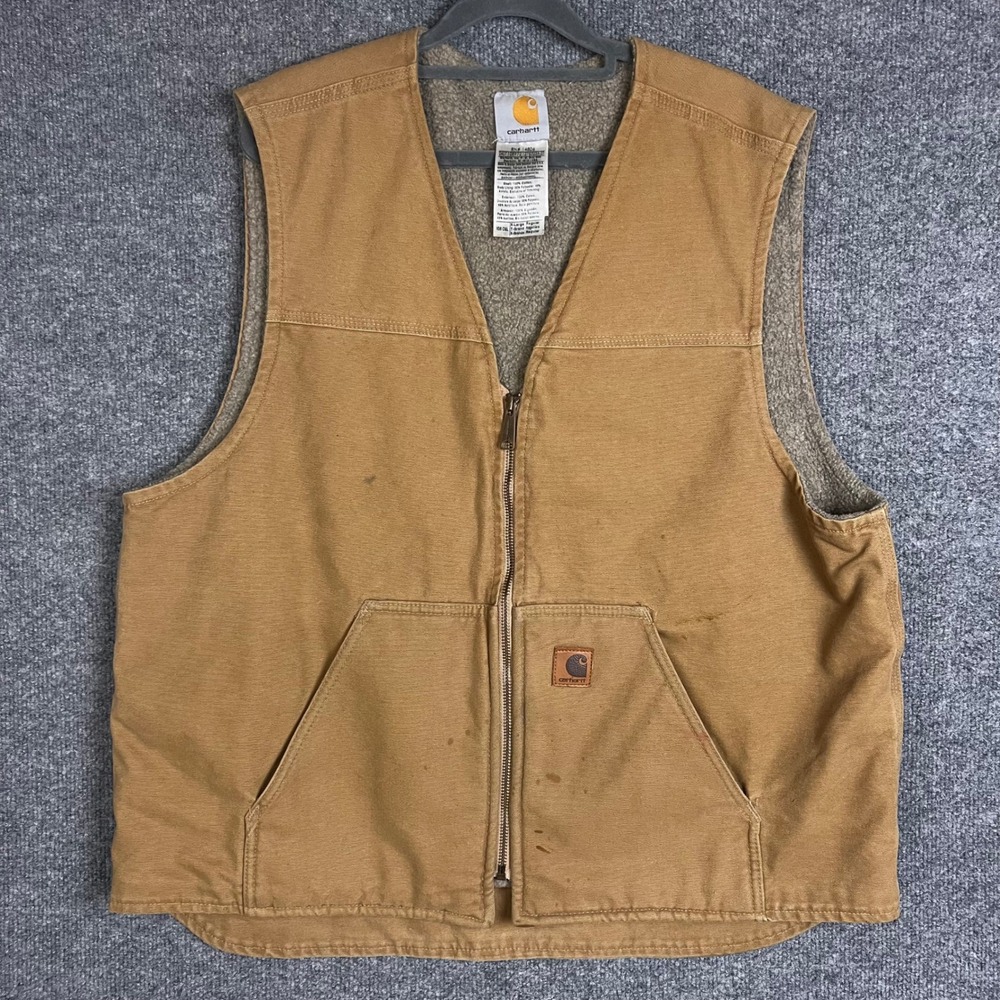 Carhartt V26 CML Vest Mens XL Brown Canvas Sherpa Lined Workwear
